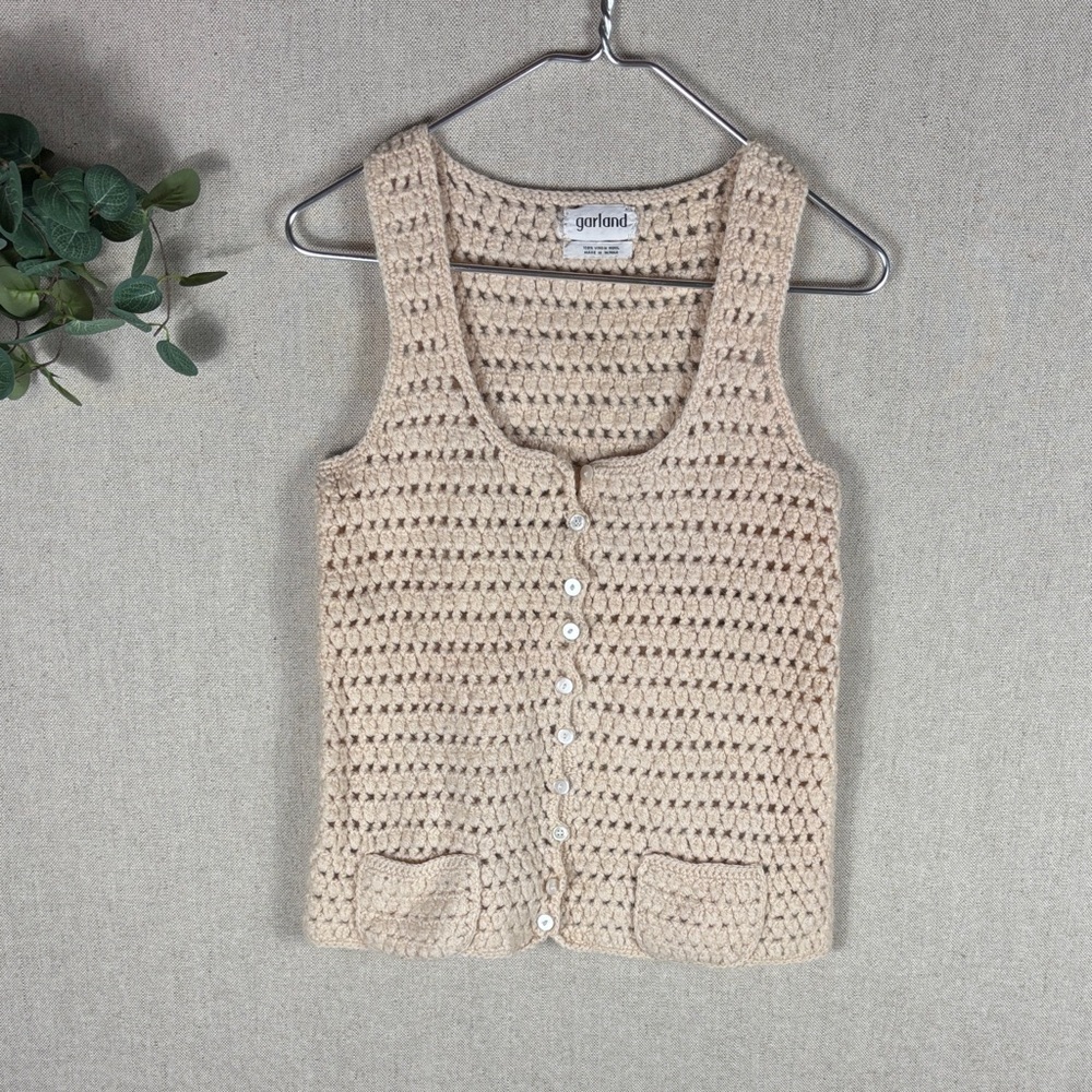 Garland > Vintage Beige Crochet Button-Up Vest Festival Boho Small